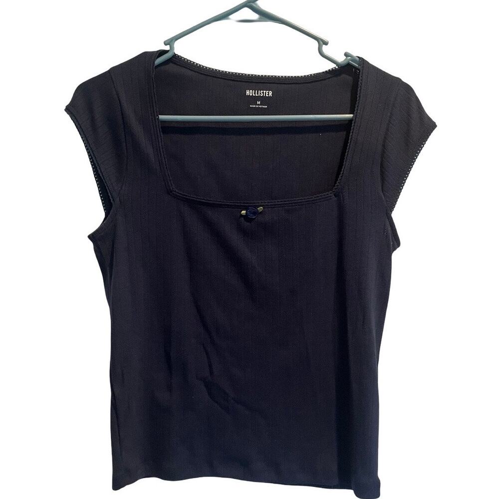 Hollister Navy Ribbed Womens Size M Squared Neck Top